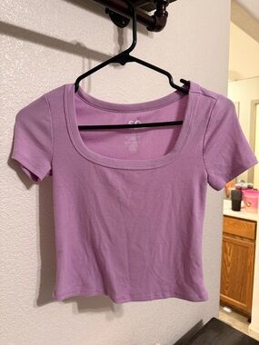 SO Lilac Ribbed Scoop Neck Crop Top